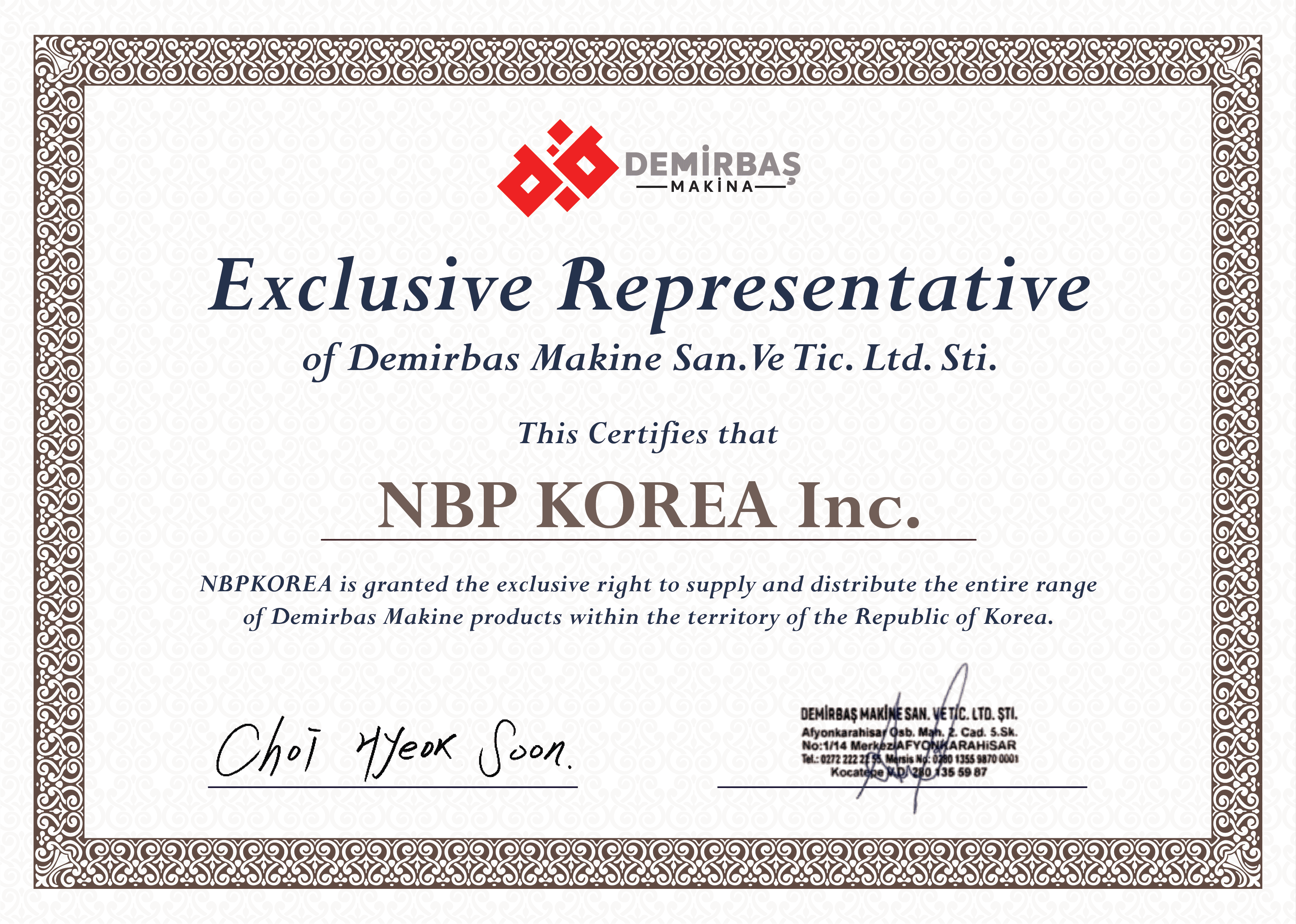 DEMIRBAS MAKINA Certificate